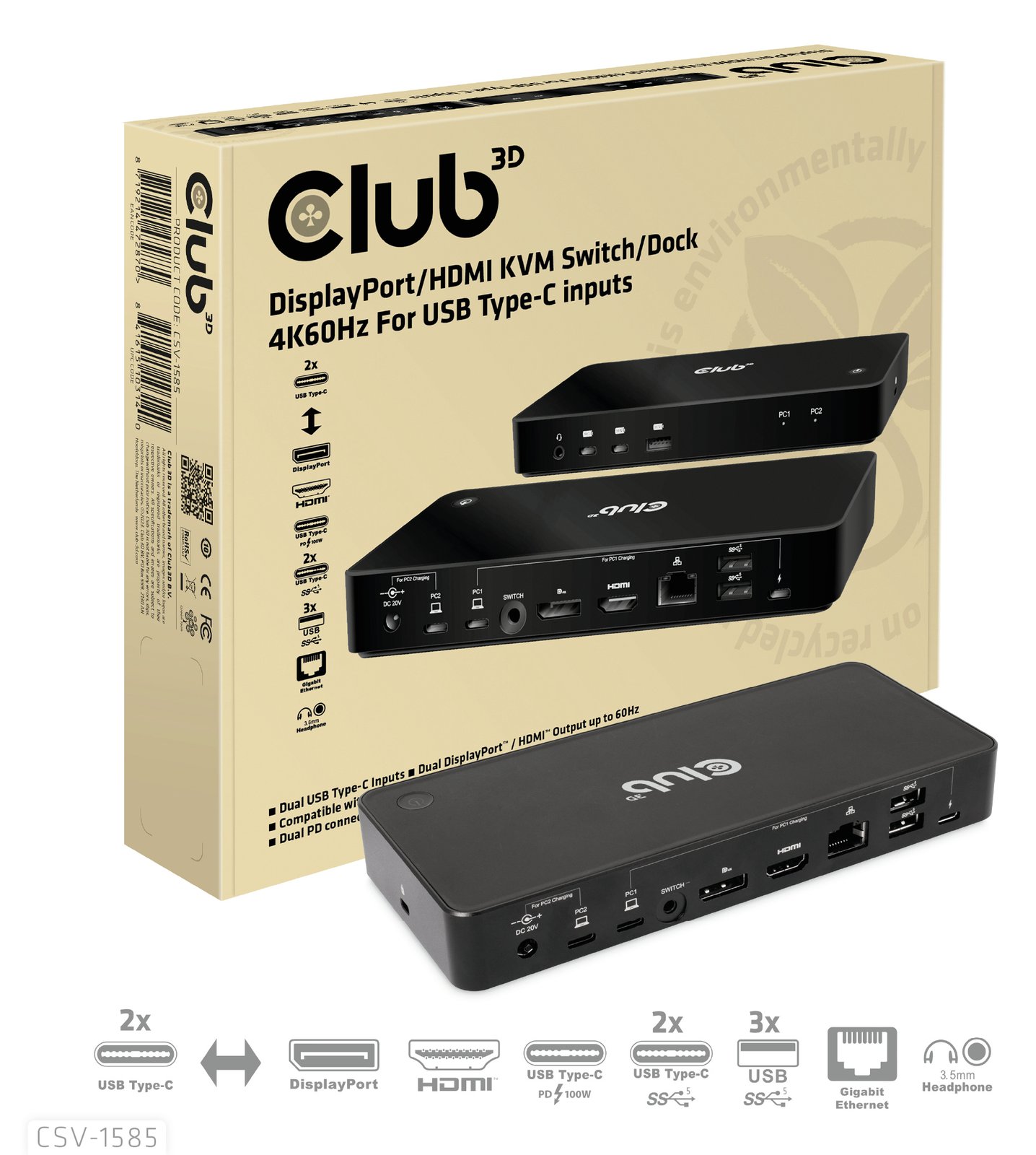 Club 3D CSV-1585 - Dockingstation - USB-C x 2