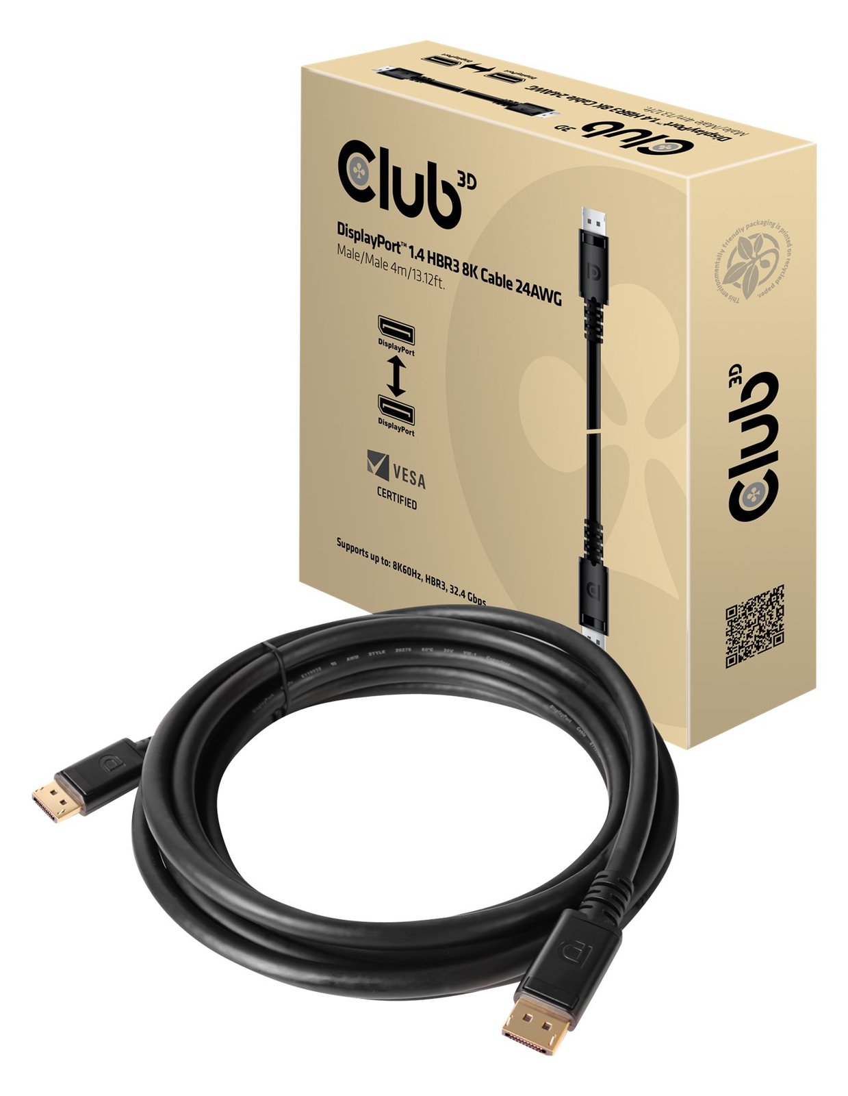 Club 3D DisplayPort-Kabel - DisplayPort (M) - zu DisplayPort (M) - DisplayPort 1.4 - 4 m - Schwarz