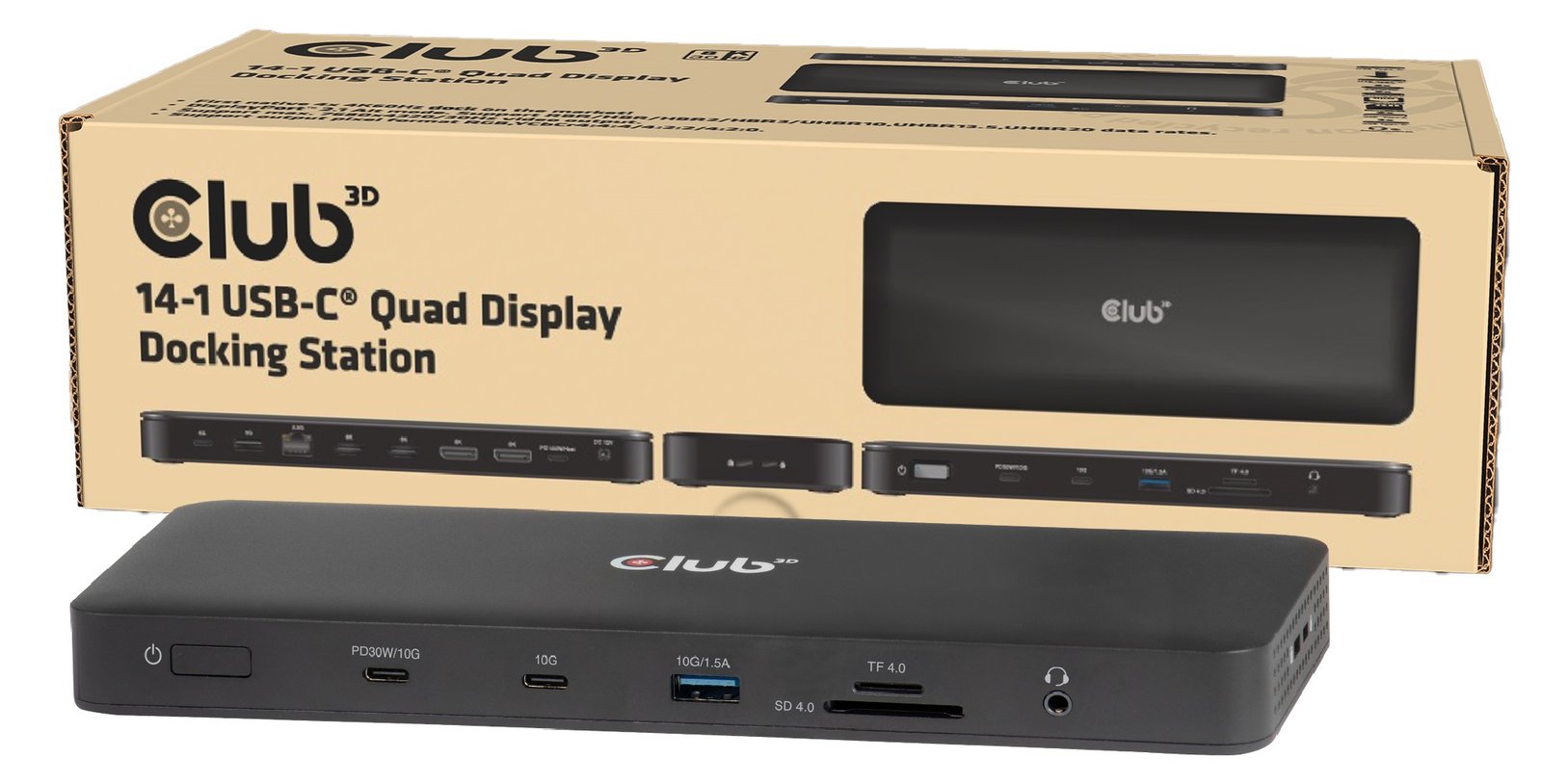 Club 3D Dockingstation - 14 in 1 Quad-Display-Dockingstation 4K60Hz PD 100W*Club - Kabel - Digital/Daten