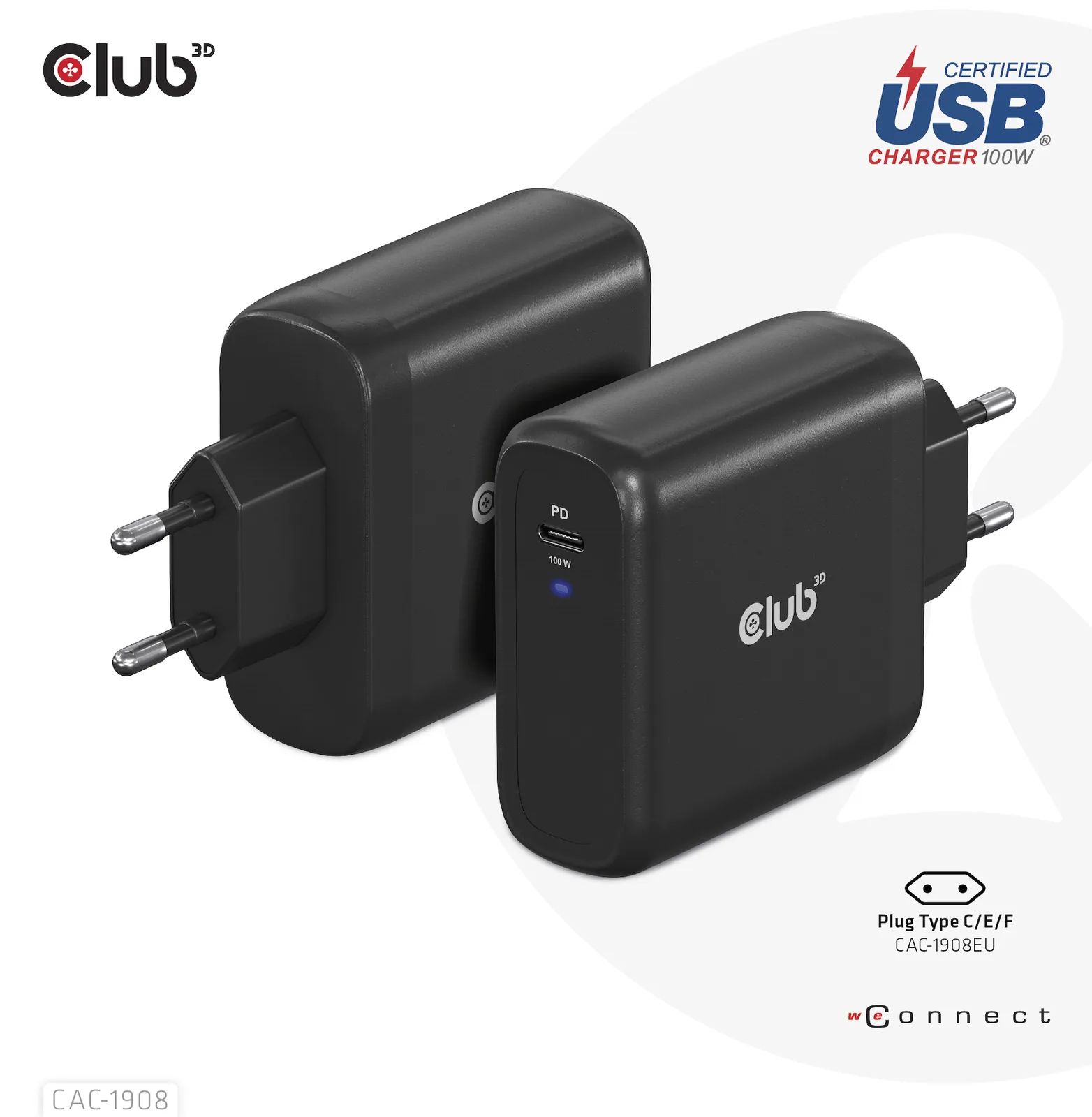 Club 3D Ladegerät 1xUSB Typ C PD 100W GaN retail, Ansicht 3