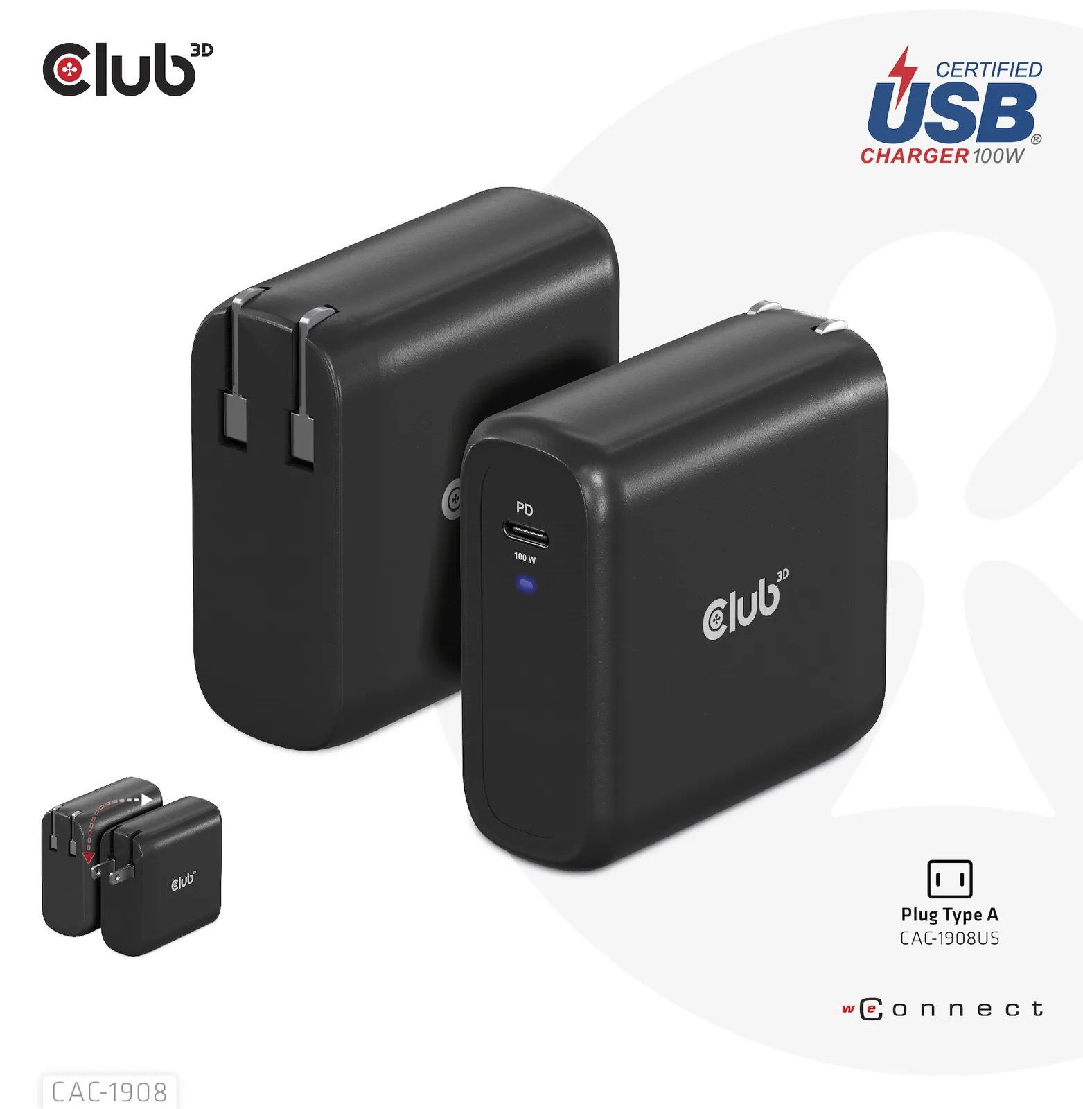 Club 3D Ladegerät 1xUSB Typ C PD 100W GaN retail, Ansicht 4