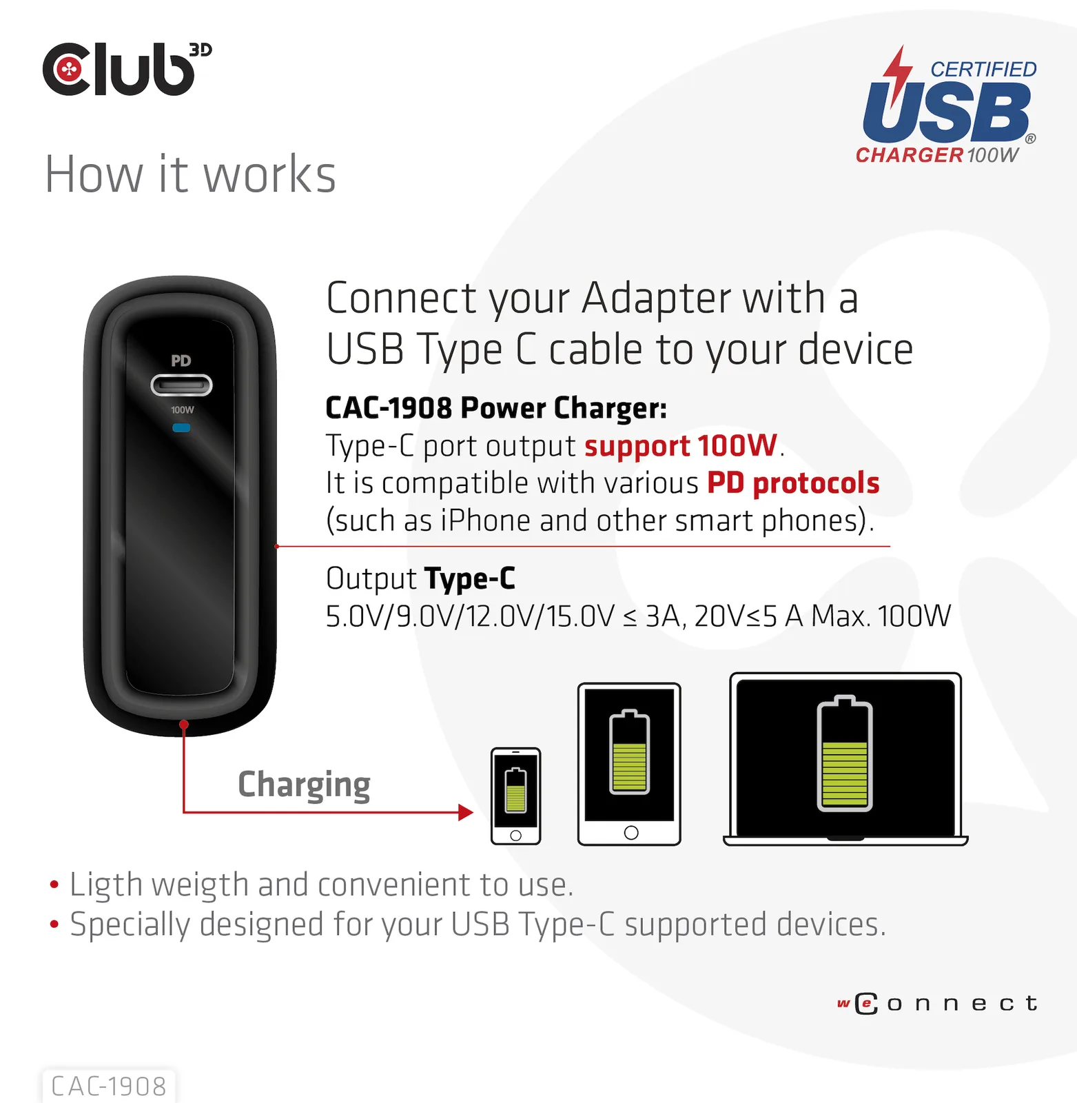 Club 3D Ladegerät 1xUSB Typ C PD 100W GaN retail, Ansicht 6