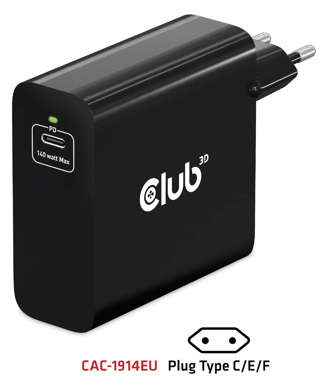 Club 3D Netzteil - GaN-Technologie - 140 Watt - 5 A - Power Delivery 3.1 (24 pin USB-C), Ansicht 7