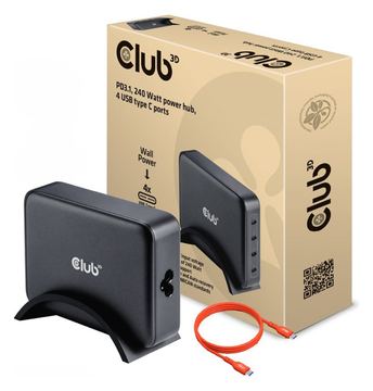 Club 3D Netzteil - GaN-Technologie - 240 Watt - PD 3.1/PPS - 4 Ausgabeanschlussstellen (24 pin USB-C) von LumaTech