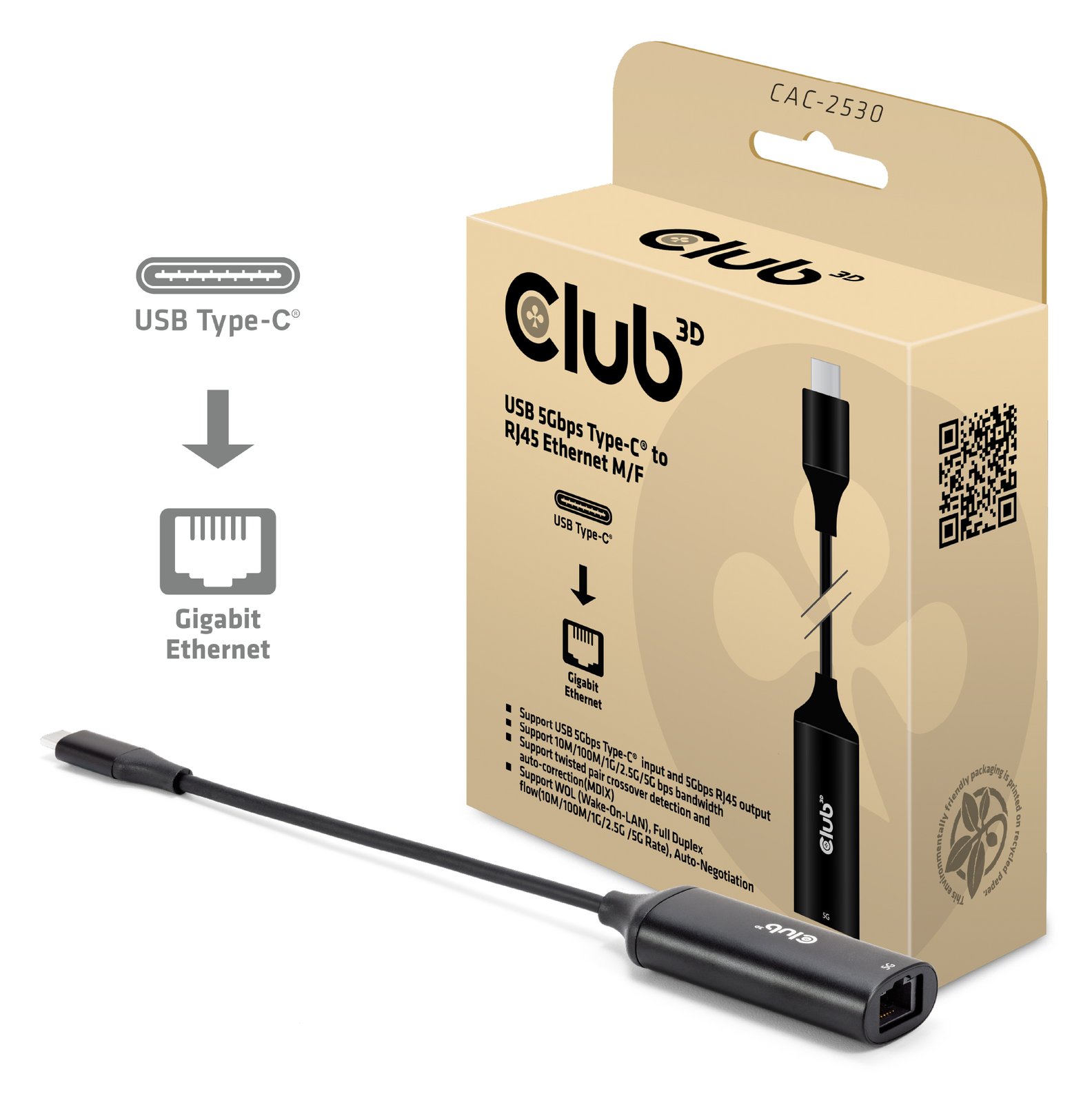 Club 3D Netzwerkadapter - USB-C - 100M/1G/2.5G/5