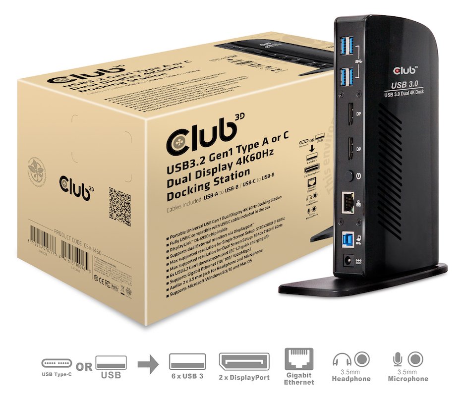 Club 3D SenseVision USB 3.0 Dual Display 4K60Hz Docking Station
