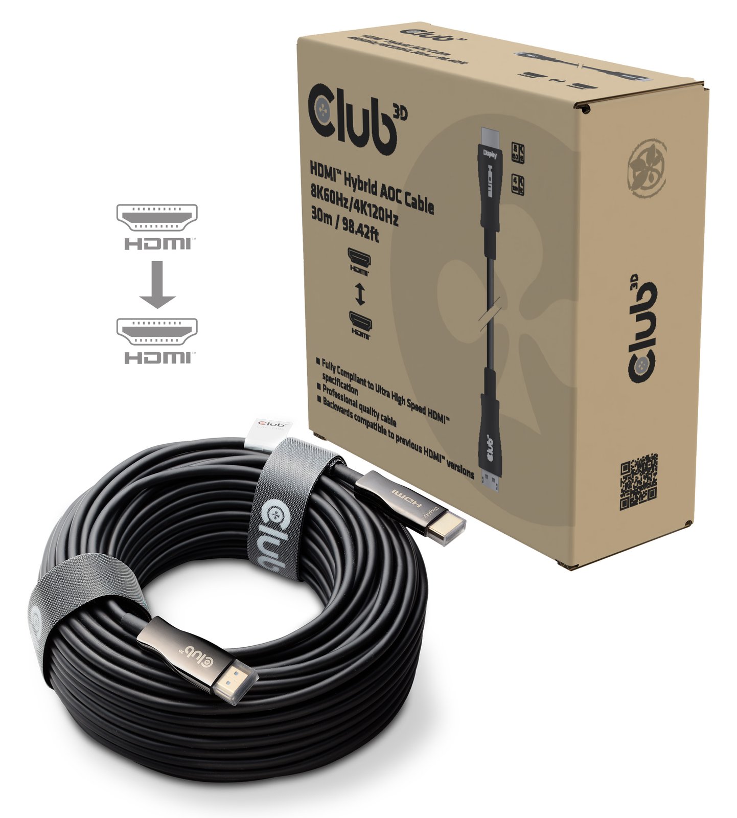 Club 3D Ultra High Speed - HDMI-Kabel - HDMI männlich zu HDMI männlich - 30 m - Schwarz - Active Optical Cable (AOC)