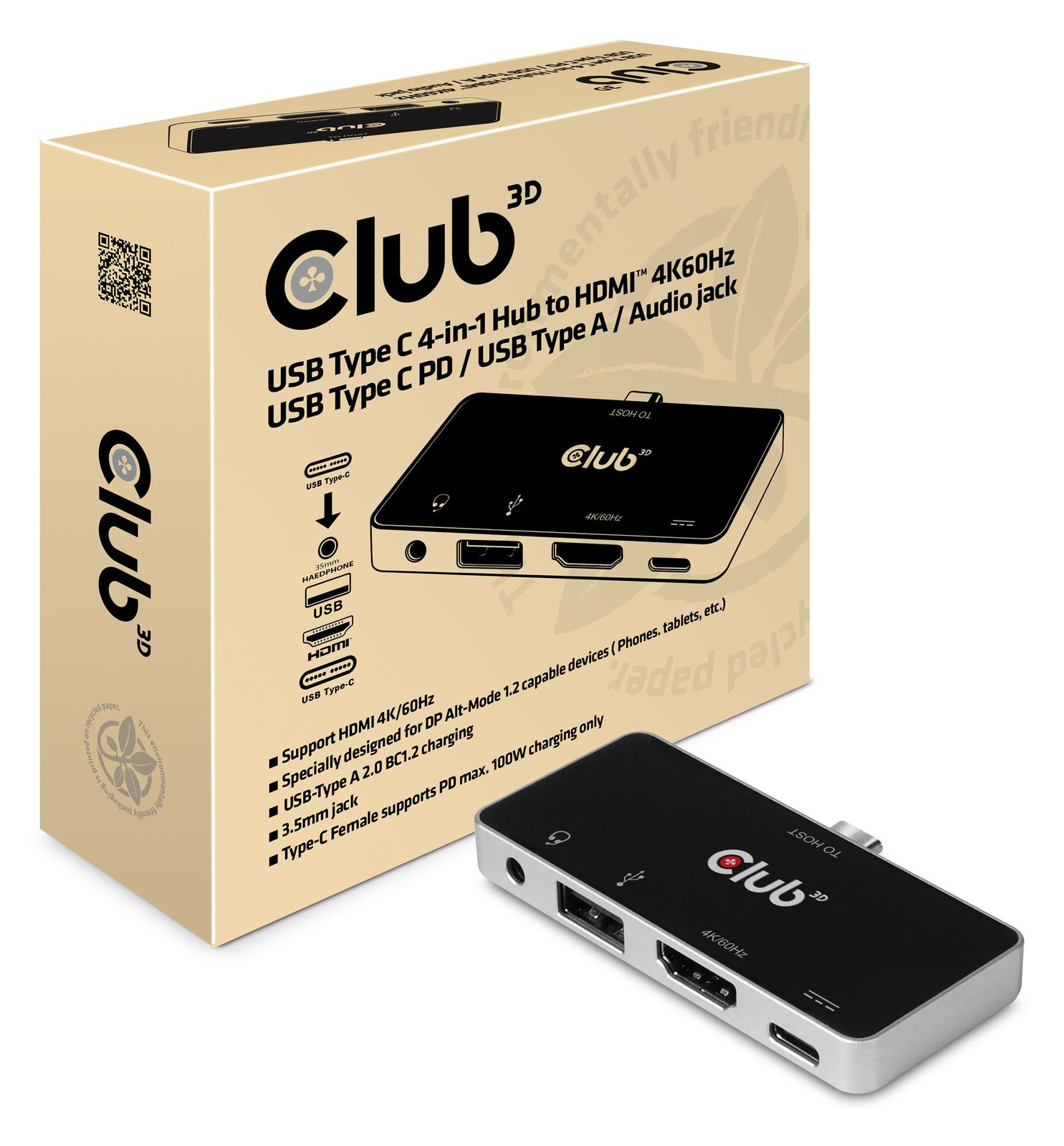 Club 3D USB Type C 4-in-1 Hub - Dockingstation