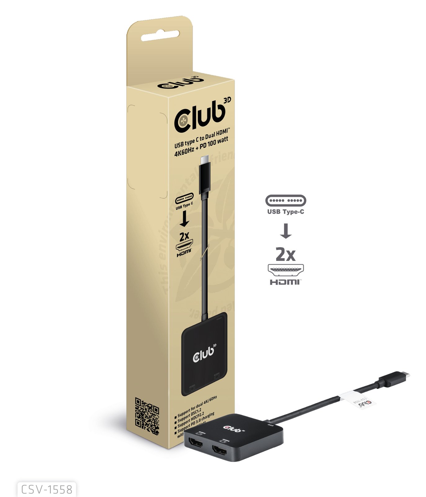 Club 3D Videoadapter - 24 pin USB-C männlich zu HDMI weiblich - 15 cm - USB-Stromversorgung (100 W)