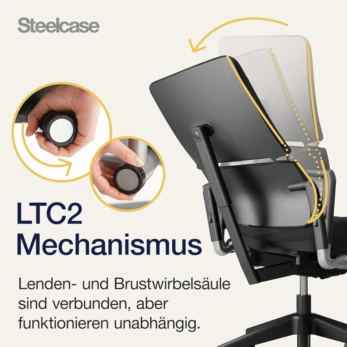 Steelcase Please Ergonomischer Bürodrehstuhl mit höhenverstellbarer Lumbalstütze Onyx Schwarz, 66 x 64 x 108 — Bild 3