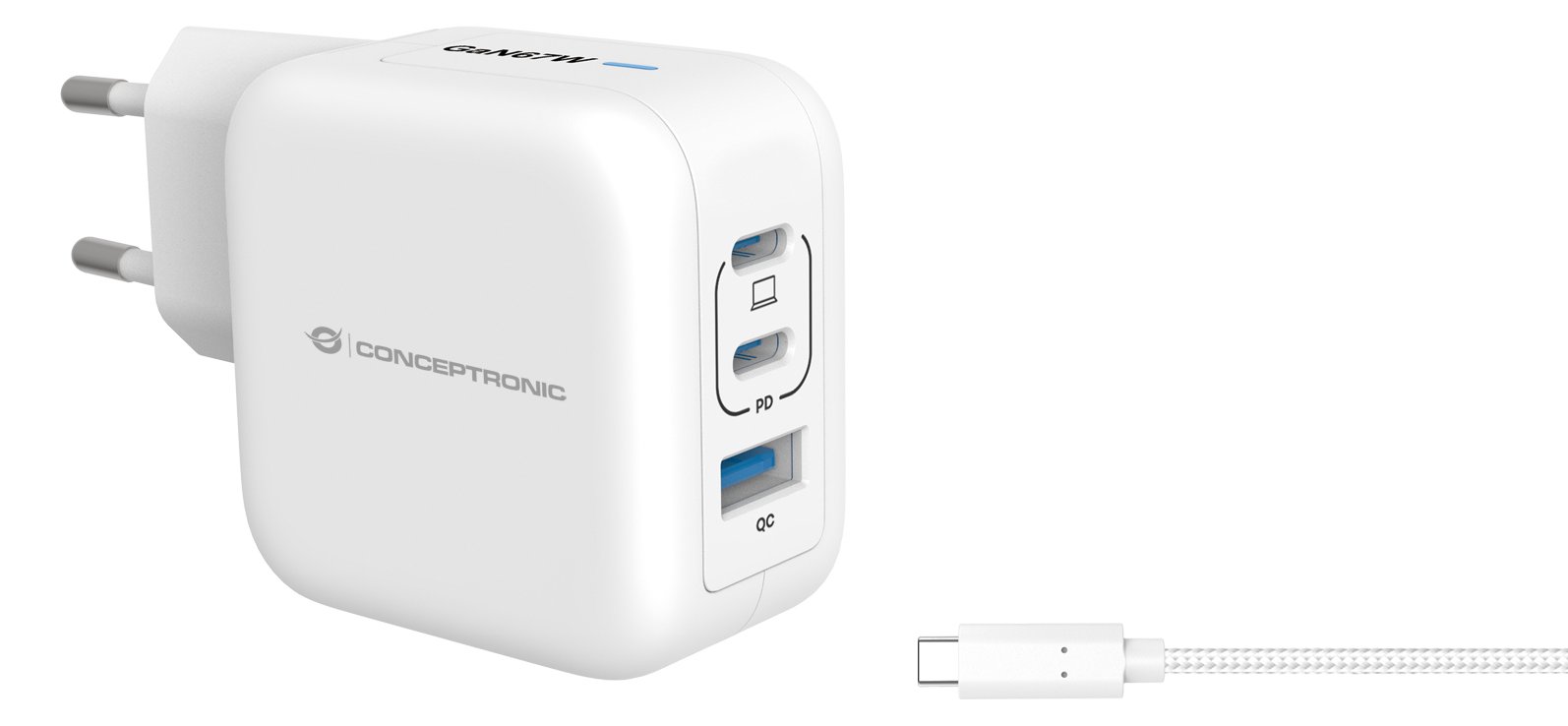 Conceptronic Ladegerät 3Port 67W 2xUSB-C 1xUSB-a+3-in-1 ws