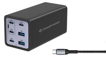 Conceptronic OZUL06BE 6-Port 200W USB-C Ladegerät von LumaTech