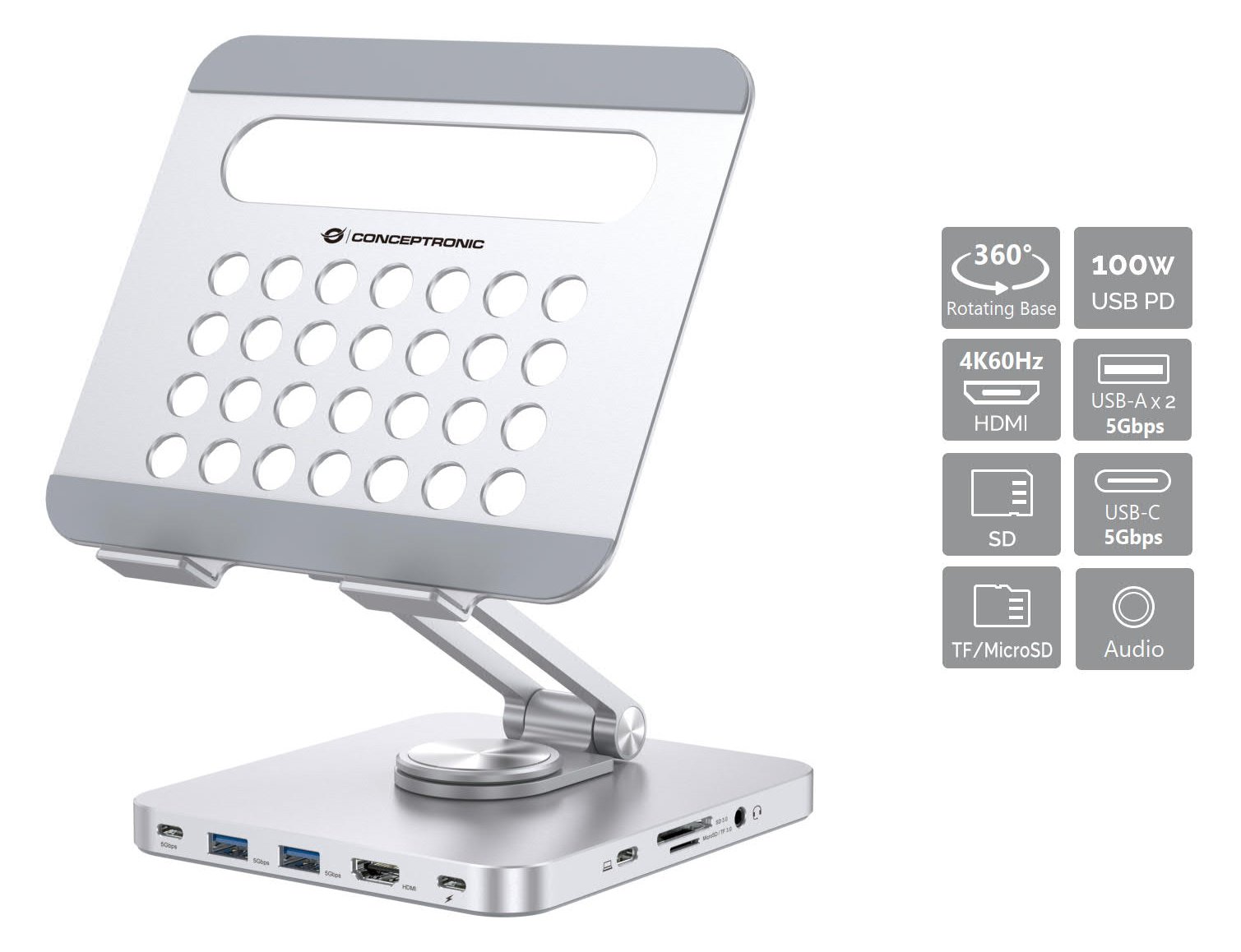 Conceptronic Tablet Halterung inkl 8-in-1 Docking Station si