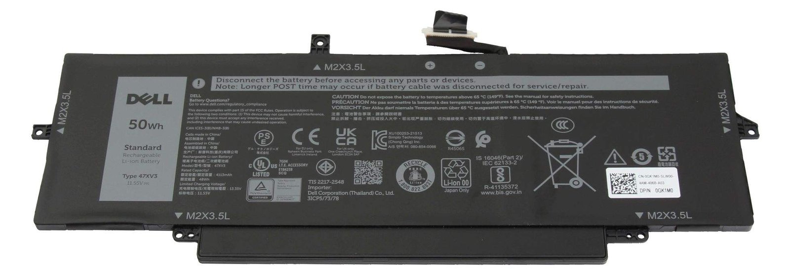 Dell 50Wh 3-cell Lithium Ion battery for Latitude 9330 - Batterie - 4.113 mAh