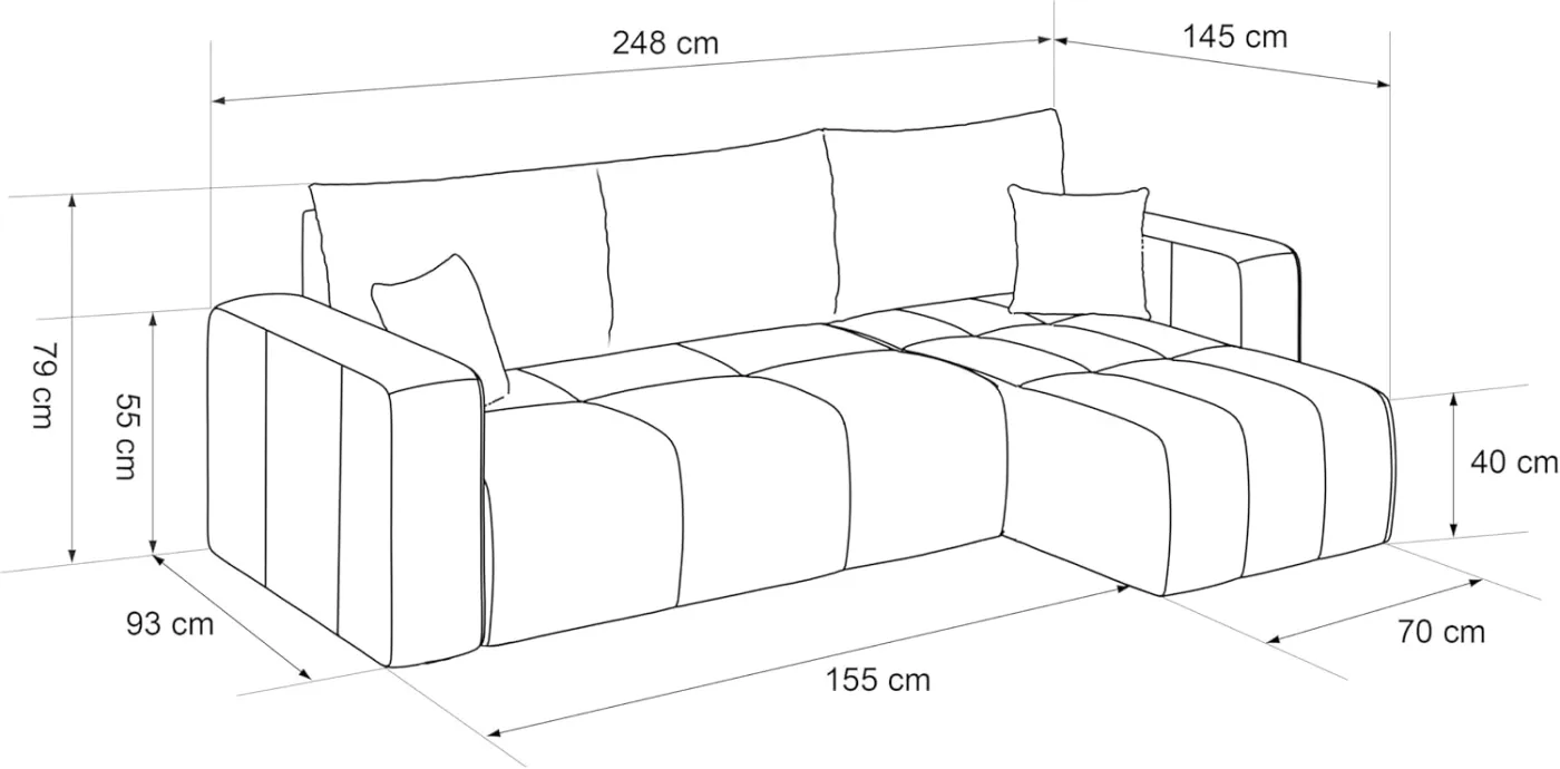 Sofa mit Schlaffunktion 145x248 - Senfgelb Ecksofa mit Schlaffunktion und Bettkasten - Sofa 3 Sitzer - Schlafsofa - Couch - Schlafsofa mit Bettkasten — Bild 3