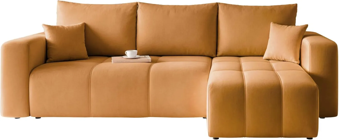 Sofa mit Schlaffunktion 145x248 - Senfgelb Ecksofa mit Schlaffunktion und Bettkasten - Sofa 3 Sitzer - Schlafsofa - Couch - Schlafsofa mit Bettkasten — Bild 4