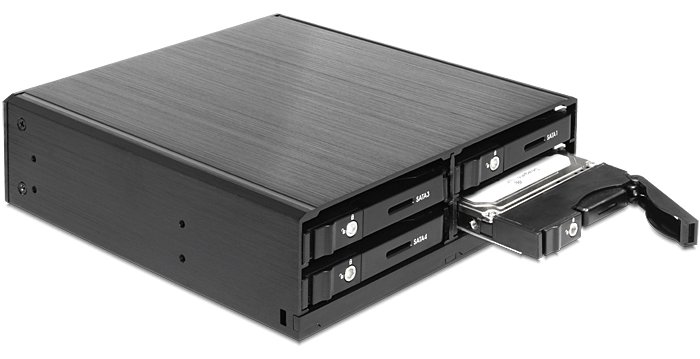 Delock 5.25 Mobile Rack for 4 x 2.5? SATA HDD / SSD - Gehäuse für Speicherlaufwerke mit Lüfter - 2.5 (6.4 cm)