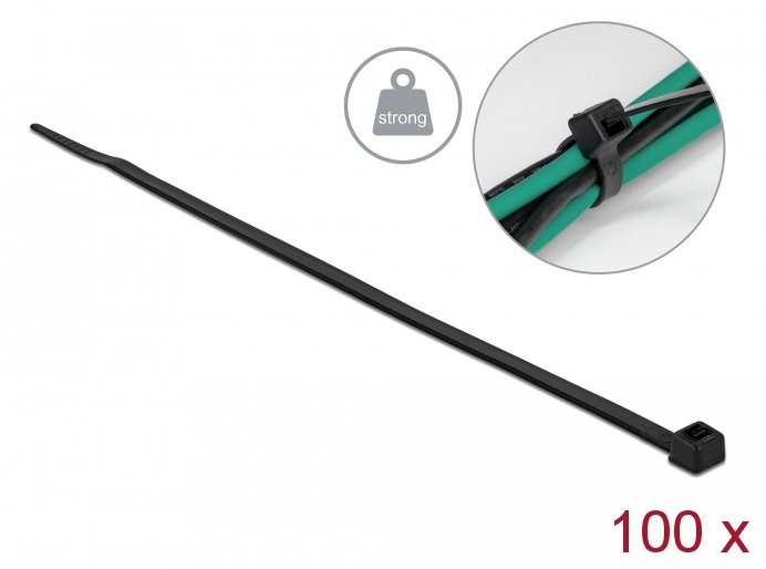 Delock Kabelbinder - hohe Zugfestigkeit - 20 cm - Schwarz (Packung mit 100)