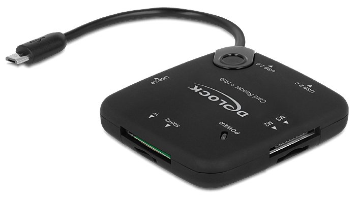 Delock Micro USB OTG Card Reader + 3 port USB Hub - Kartenleser (MS, MS PRO, MMC, SD, MS Duo, MS PRO Duo, RS-MMC