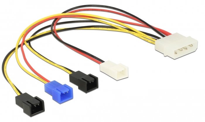 Delock Molex 4 pin > 4 x 2 pin fan (12 V / 7 V / 5 V) - Netzkabel für Lüfter - interne Stromversorgung, 4-polig (M)