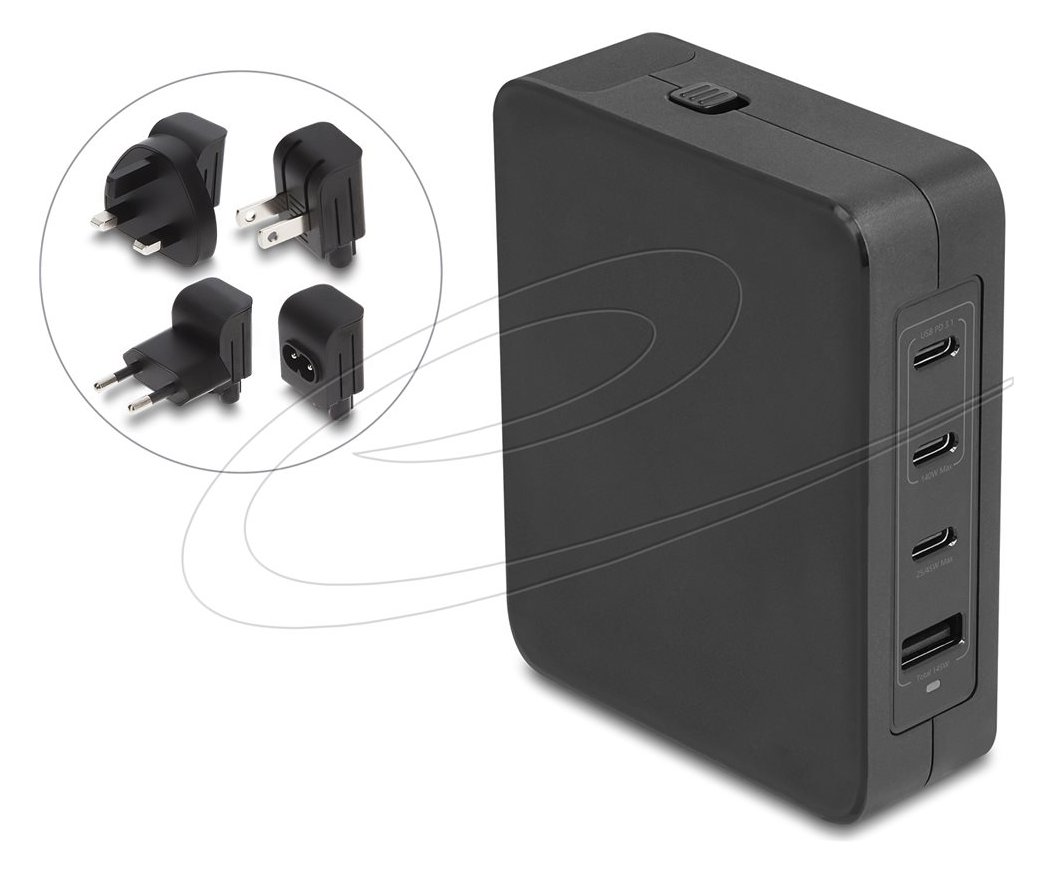 Delock Netzteil - GaN, 3 x USB-C PD 3.1 and 1 x USB-A with 145W power adapter EU/US/UK