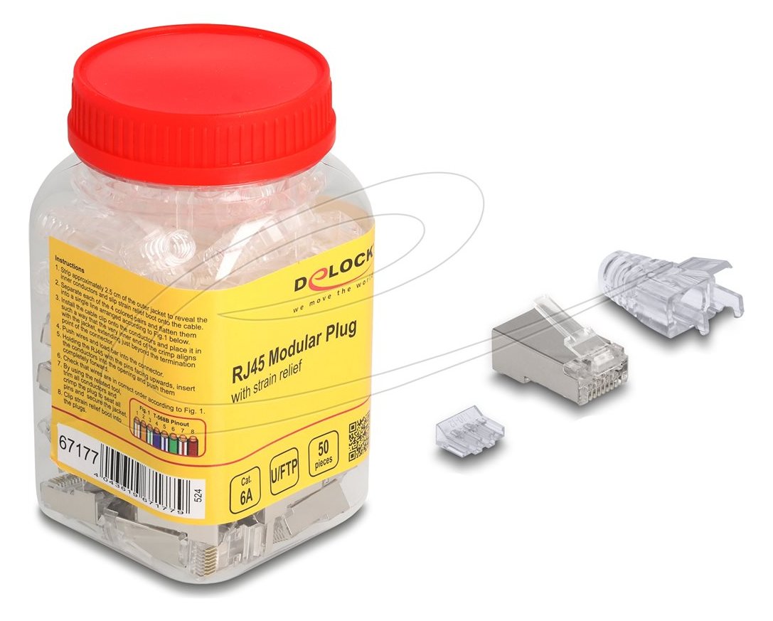 Delock RJ45 Modularer Stecker Cat.6A mit Knickschutztülle transparent 50er