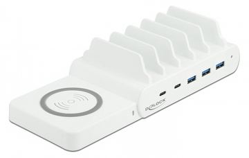 Delock USB and Wireless Charger - Ladestation + AC-Netzteil - 110 Watt - 5 A - PD - 3 x USB Typ A, 2 x USB-C) von LumaTech