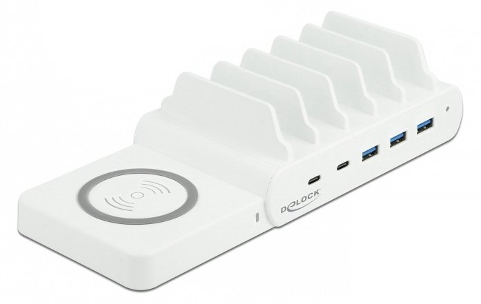 Delock USB and Wireless Charger - Ladestation + AC-Netzteil - 110 Watt - 5 A - PD - 3 x USB Typ A, 2 x USB-C)