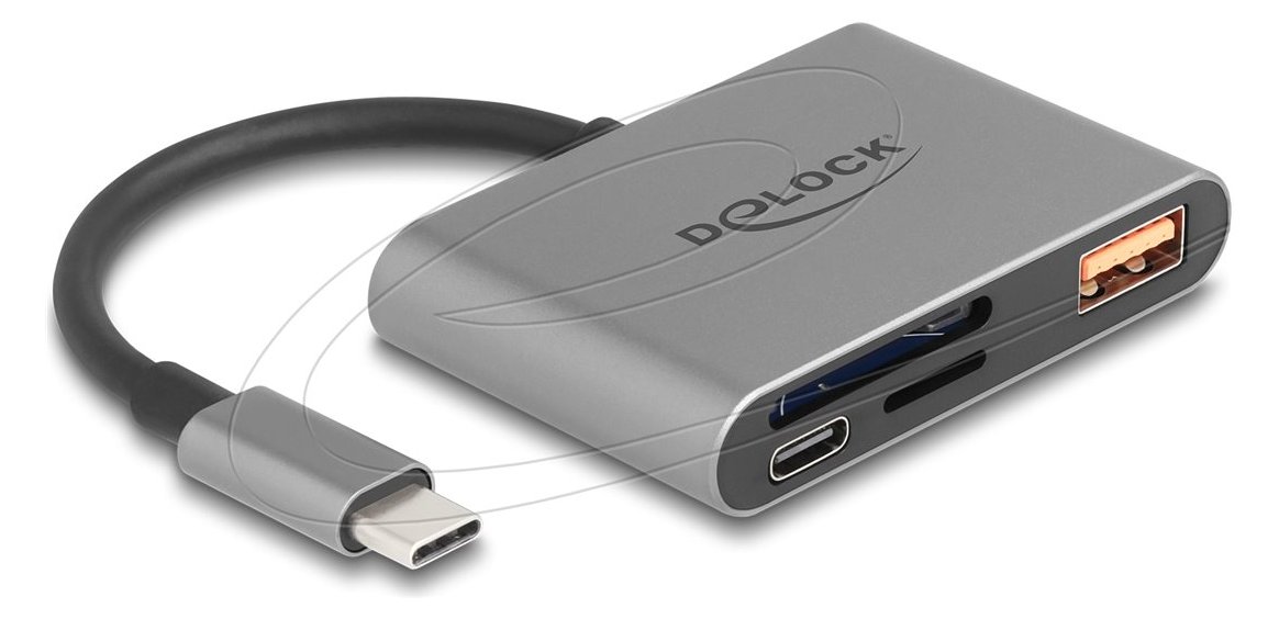 Delock USB-C Card Reader für SD und Micro Speicherkarten+ USB 10 Gbps Typ-A Port