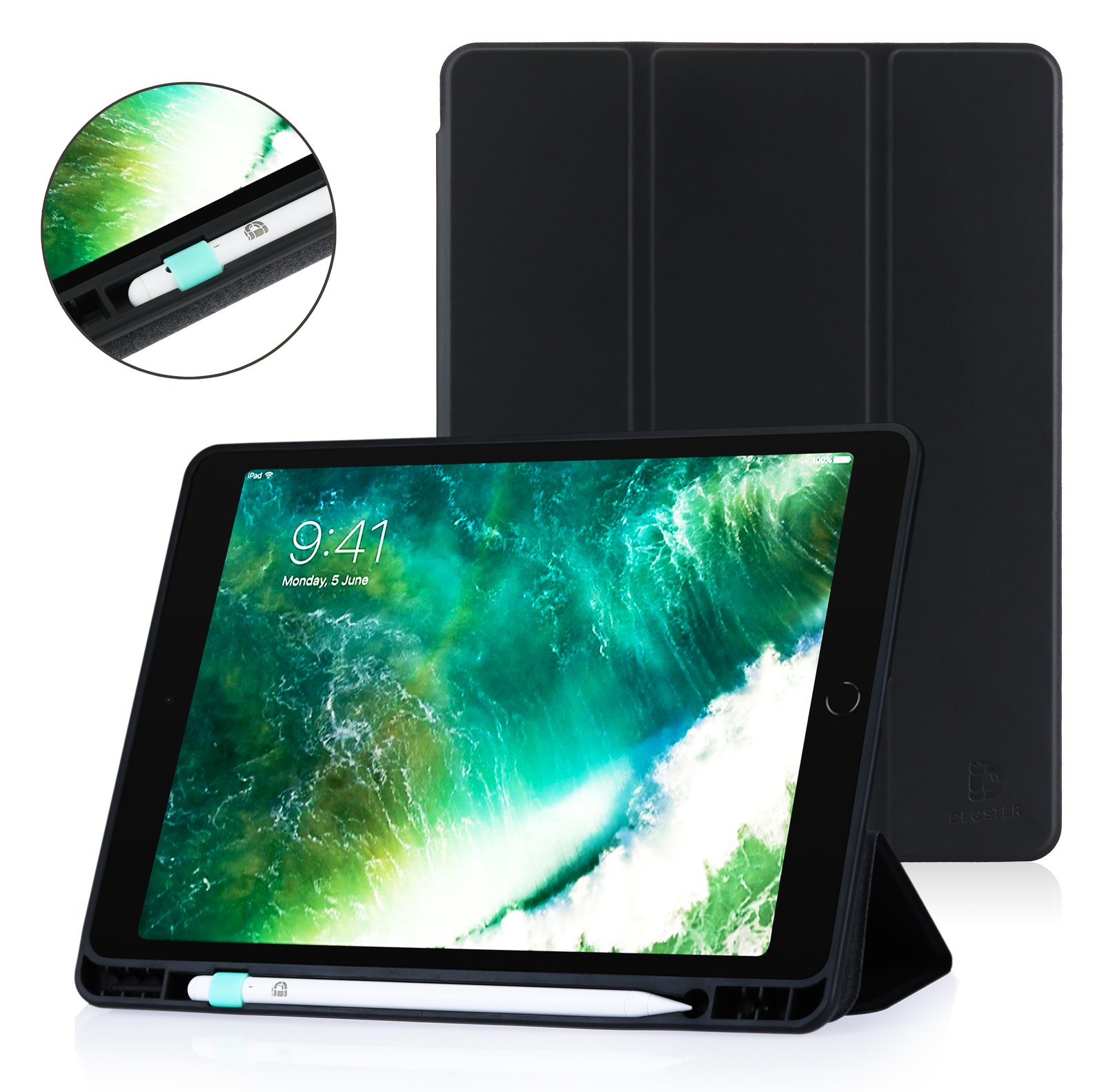 DEQSTER Slim Case 10.9  - für iPad 10te Gen. - Schutzhülle - mit Stifthalter, schlank, schmal, dünn, schwarz, Schutz