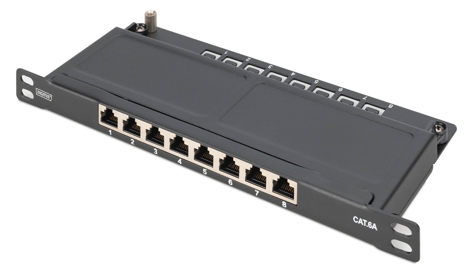 DIGITUS Cat.6A Slim Patch Panel, geschirmt, 8-Port, 0,5 HE, 10, schwarz