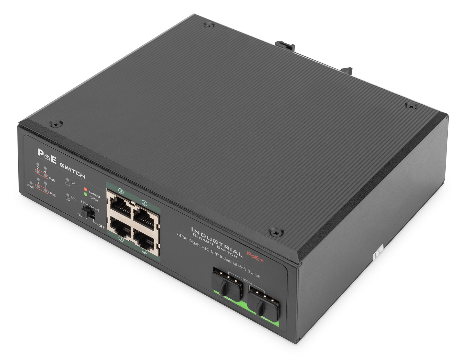 DIGITUS Industrial 4-Port Gigabit PoE Switch, Unmanaged, 2 Uplinks