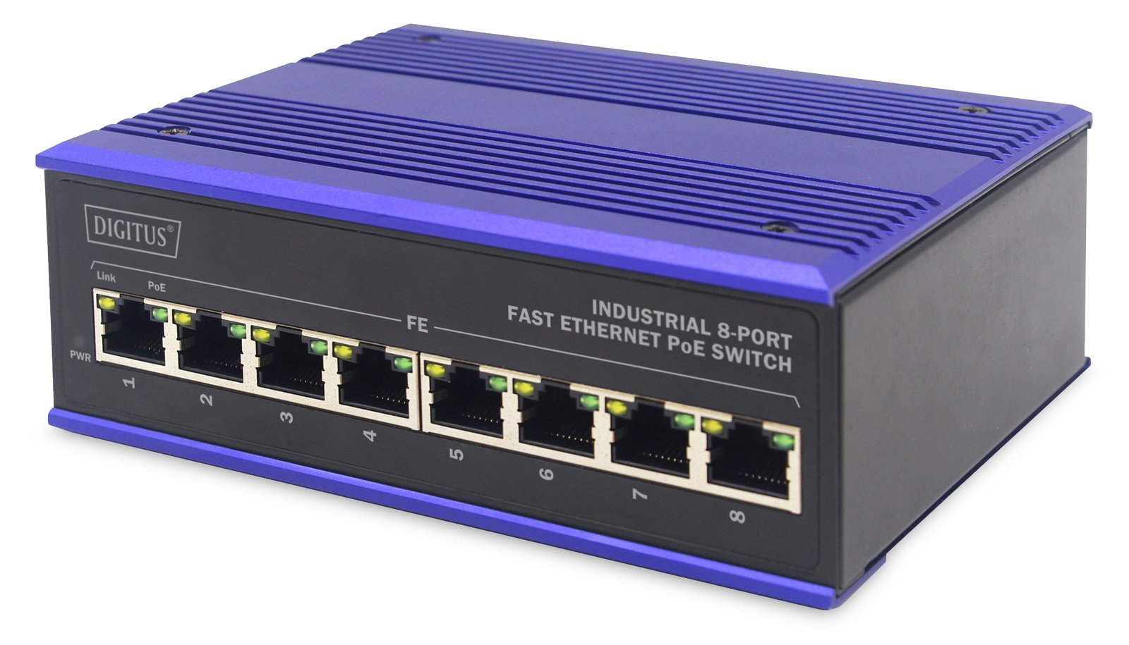 DIGITUS Industrial 8-Port Fast Ethernet PoE Switch, Unmanaged