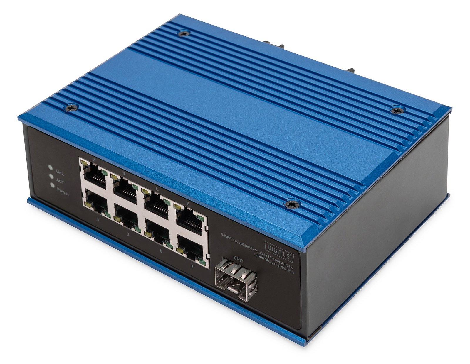 DIGITUS Industrial Ethernet Switch 8-Port 10/100Base-TX DC 48-57V - Switch - 0,1 Gbps
