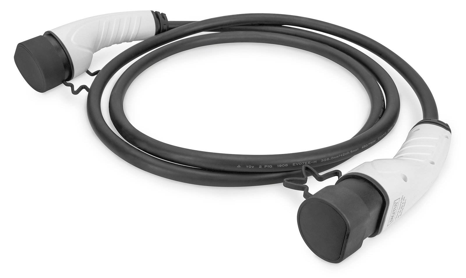 DIGITUS KFZ-Ladekabel für Elektroautos & PHEV 5 m Typ 2 auf Typ 2 Mode 3 - 1-Phasig 32 A 7,4 kW Schwarz