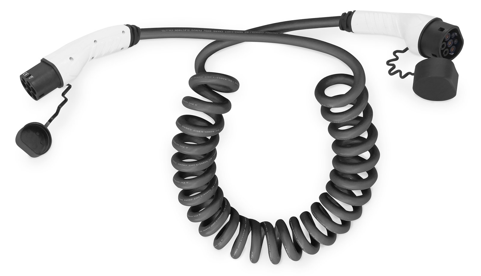 DIGITUS KFZ-Spiral-Ladekabel für Elektroautos & PHEV 10 m Typ 2 Mode 3 1-Phasig 32 A 7,4 kW Schwarz