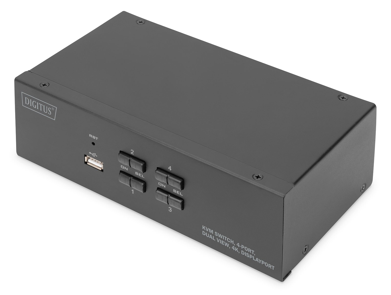 DIGITUS KVM Switch - 4 Port - Dual Display - 4K - DisplayPort® - 3840 x 2160 Pixel - 4K Ultra HD - Schwarz
