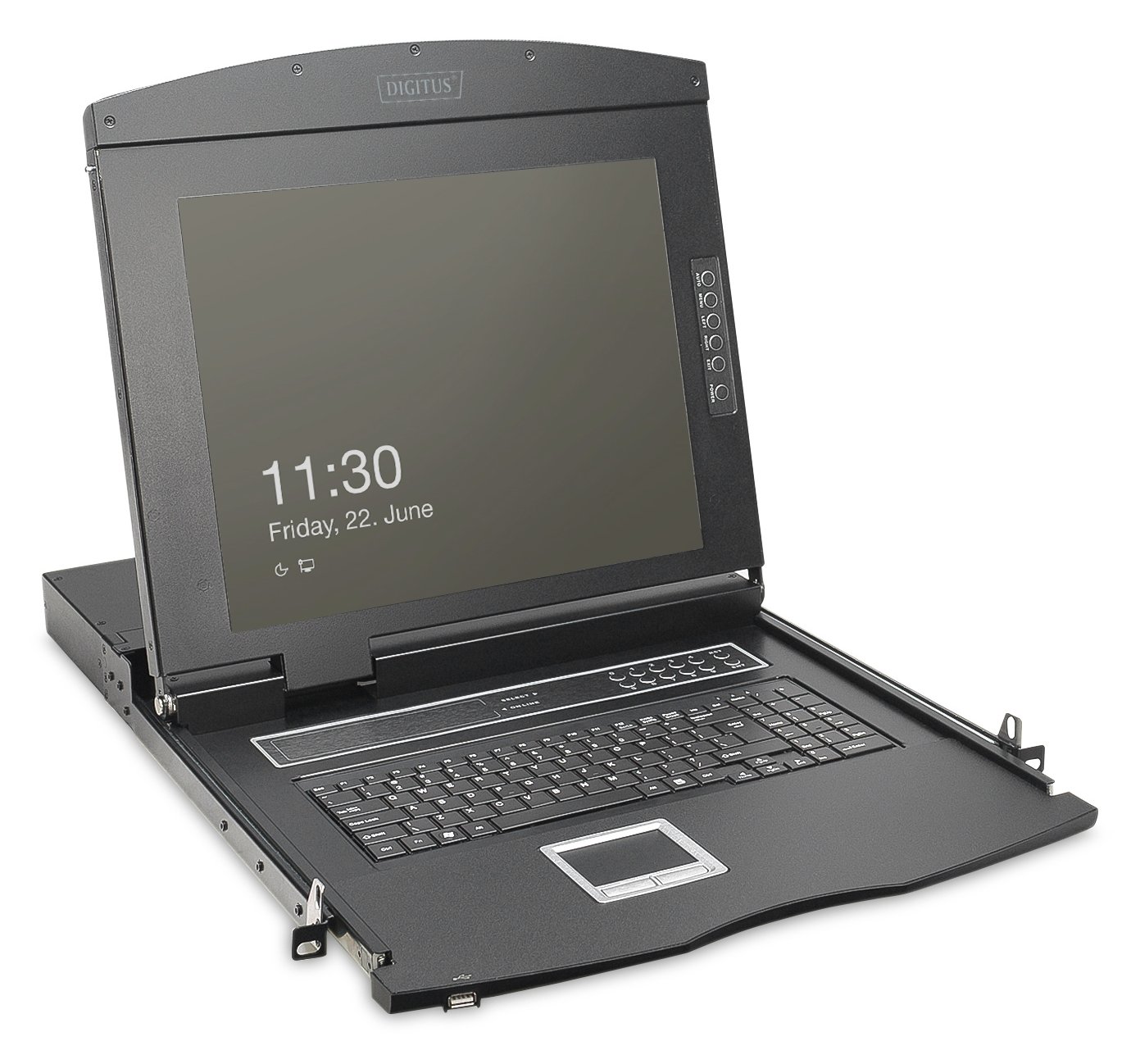 DIGITUS Modulare HD LCD KVM Konsole mit 19 TFT, 16-Port HDMI KVM Anschluss, Touchpad, deutsches Tastaturlayout