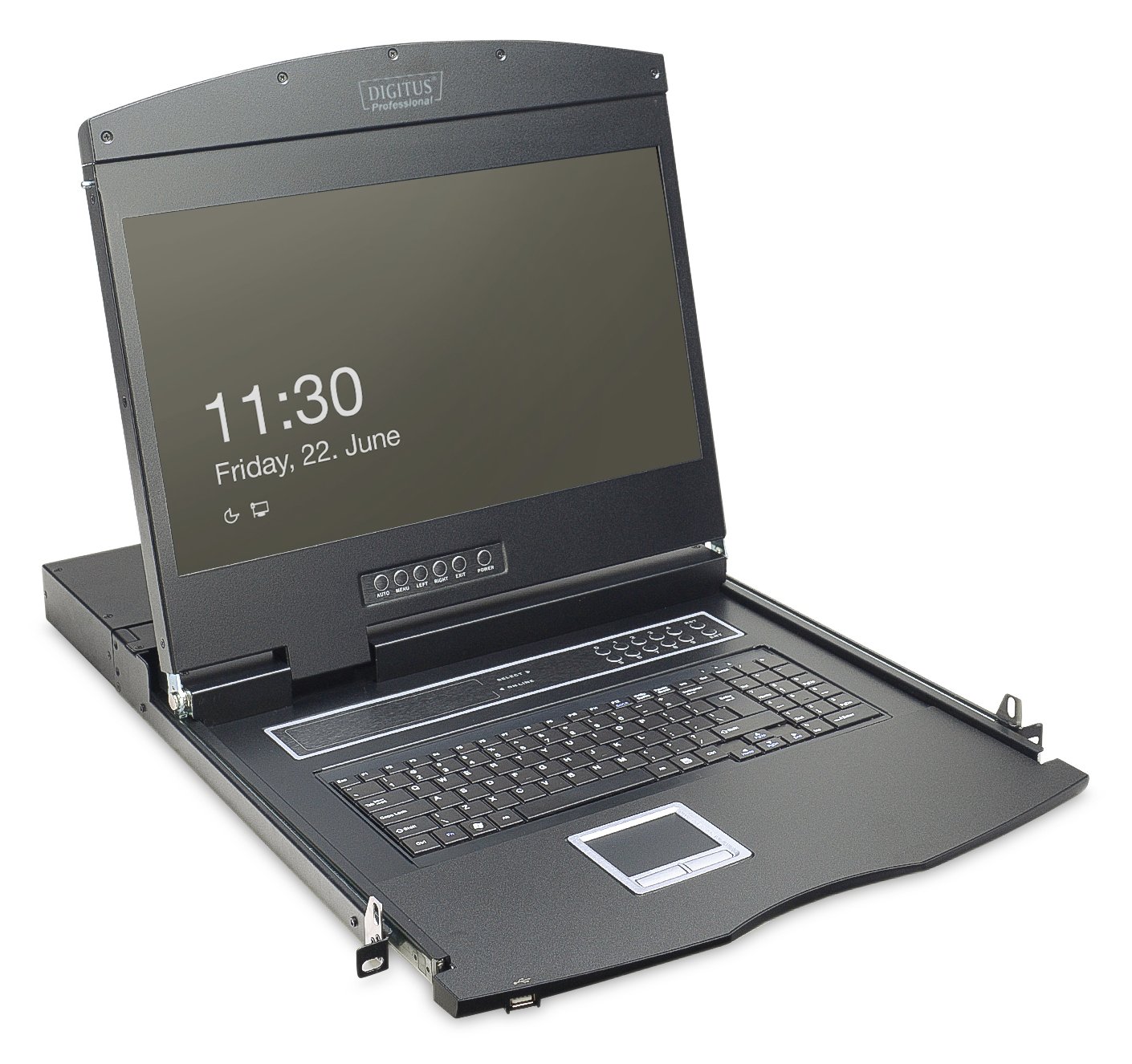 DIGITUS Modulare Konsole mit 19 TFT (48,3cm), 16-Port CAT 5 KVM & Touchpad, deutscher Tastatur