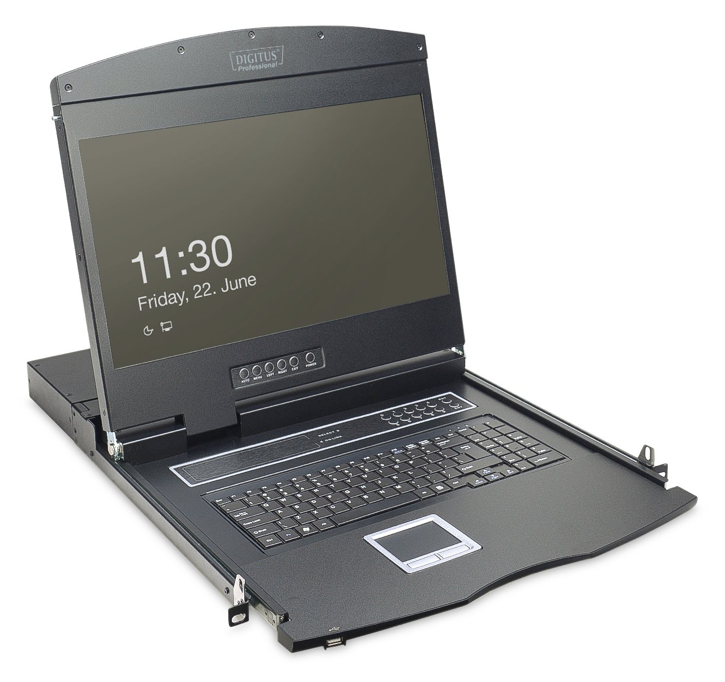 DIGITUS Modulare Konsole mit 19 TFT (48,3cm), 8-Port KVM & Touchpad, deutscher Tastatur