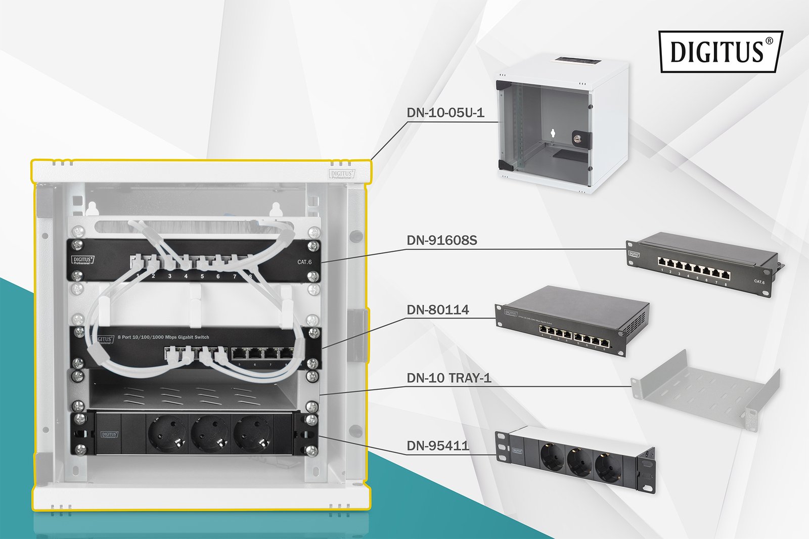 DIGITUS Netzwerk-Set 254 mm (10) - 6HE,  312 x 100 mm (B x T)