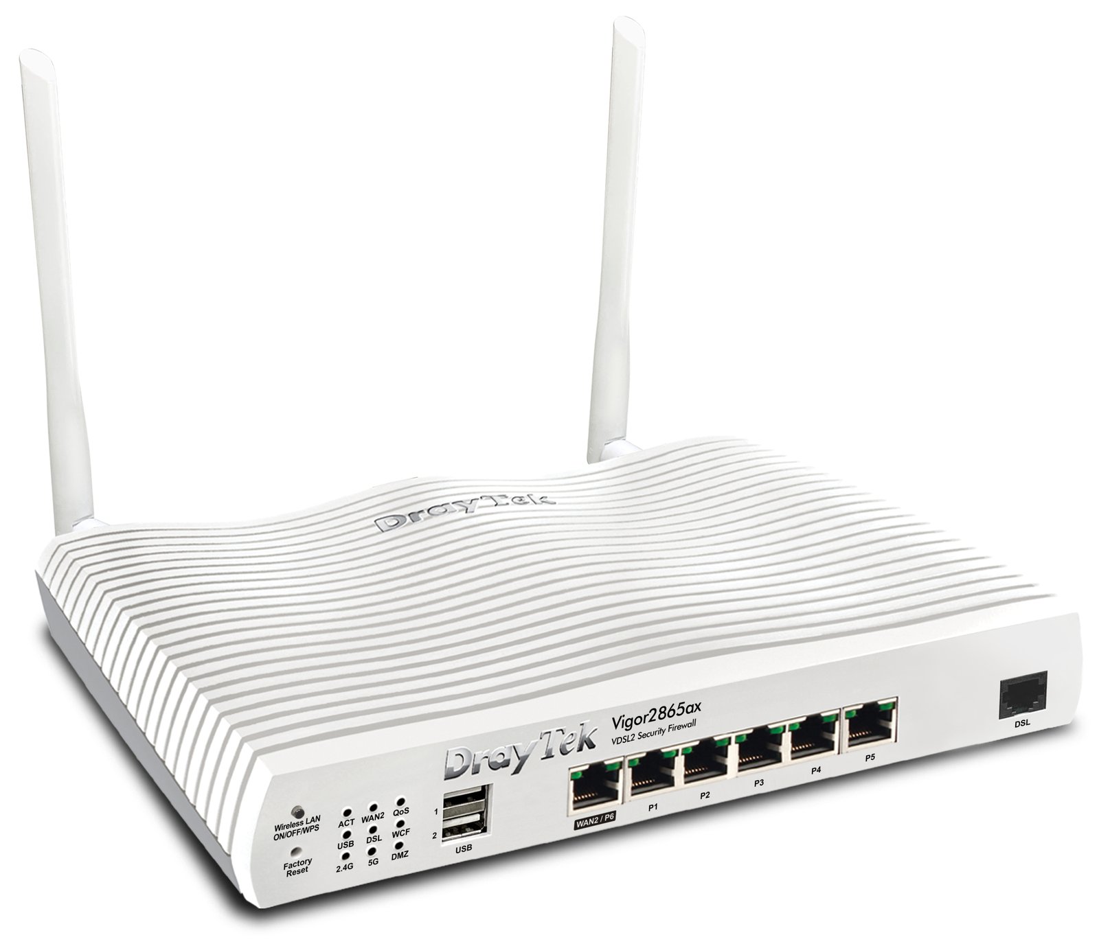 Draytek Vigor 2865ax - Wi-Fi 6 (802.11ax) - Dual-Band (2,4 GHz/5 GHz) - Ethernet/LAN - ADSL2 - Weiß - Tabletop-Router