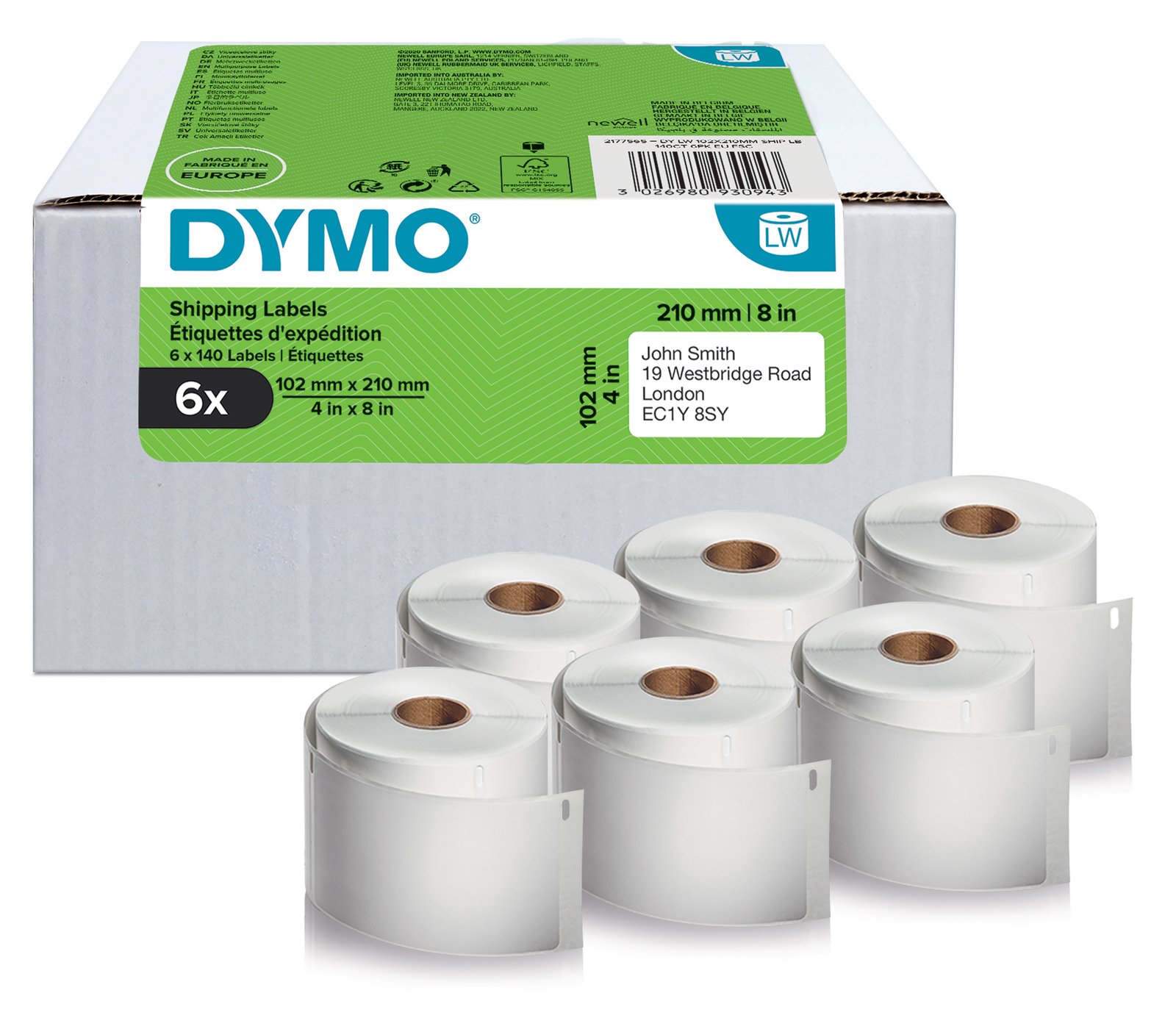 Dymo 2177565 - Weiß - Selbstklebendes Druckeretikett - Gestanztes Etikett - Direkt Wärme - Universal - Rechteck