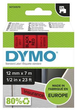 Dymo D1 - Entfernbarer Klebstoff - schwarz auf rot - Rolle (1,2 cm x 7 m) von LumaTech