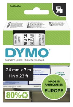 Dymo D1 - Selbstklebend - Schwarz auf Transparent - Rolle (2,4 cm x 7 m) von LumaTech