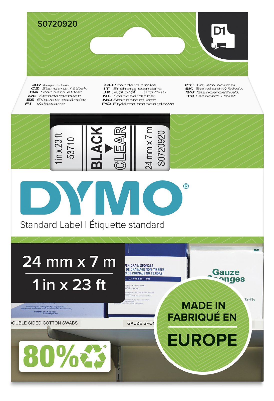 Dymo D1 - Selbstklebend - Schwarz auf Transparent - Rolle (2,4 cm x 7 m)