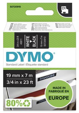 Dymo D1 - Selbstklebend - Weiß auf Schwarz - Rolle (1,9 cm x 7 m) von LumaTech