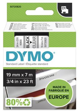Dymo D1 Standard - Polyester - selbstklebend - schwarz auf durchsichtig - Rolle (1,9 cm x 7 m) von LumaTech