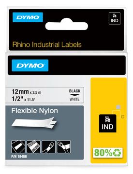 Dymo IND - Nylon - Klebstoff - Schwarz auf Weiß - Rolle (1,2 cm x 4 m) von LumaTech