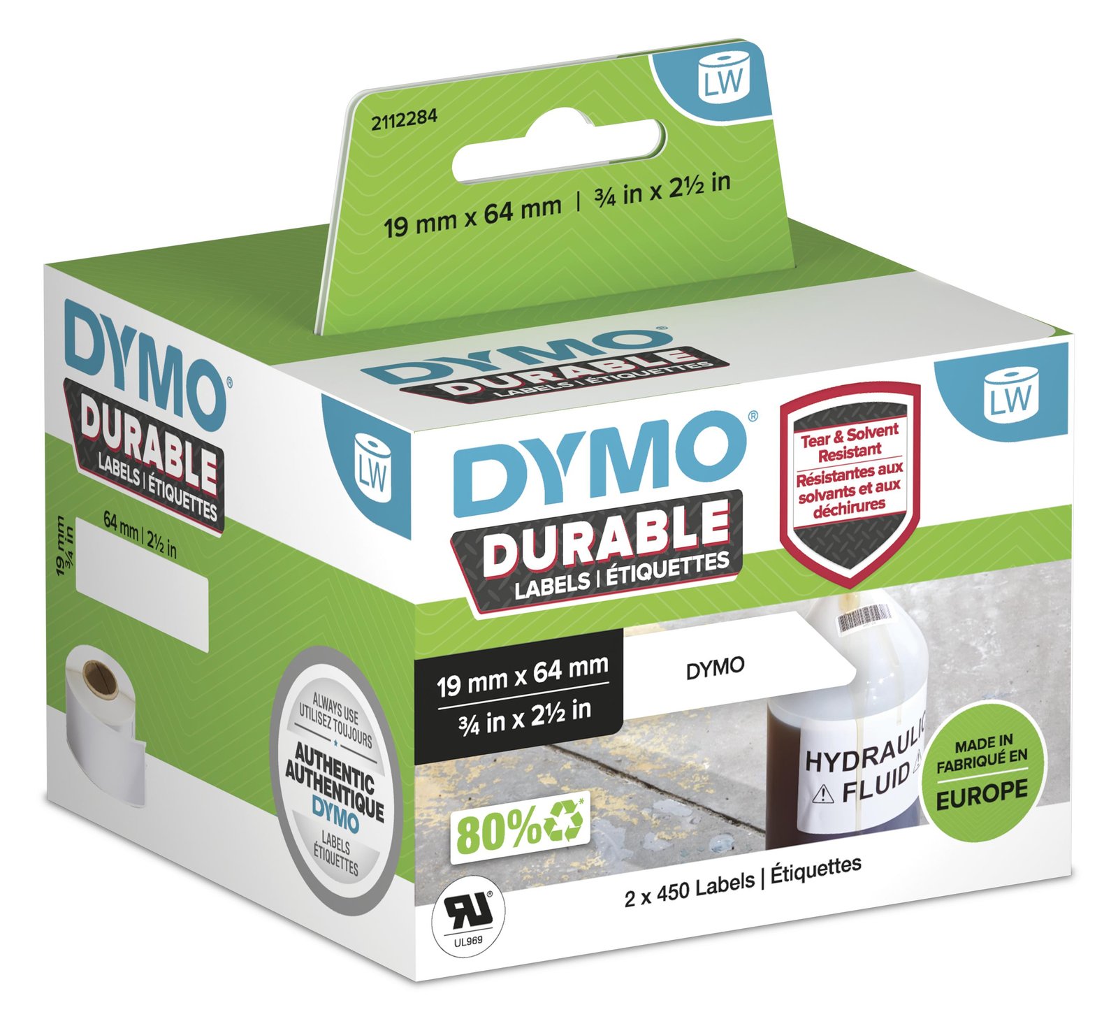 Dymo Permanenter Klebstoff - 64 x 19 mm 900 Etikett(en) (2 Rolle(n)